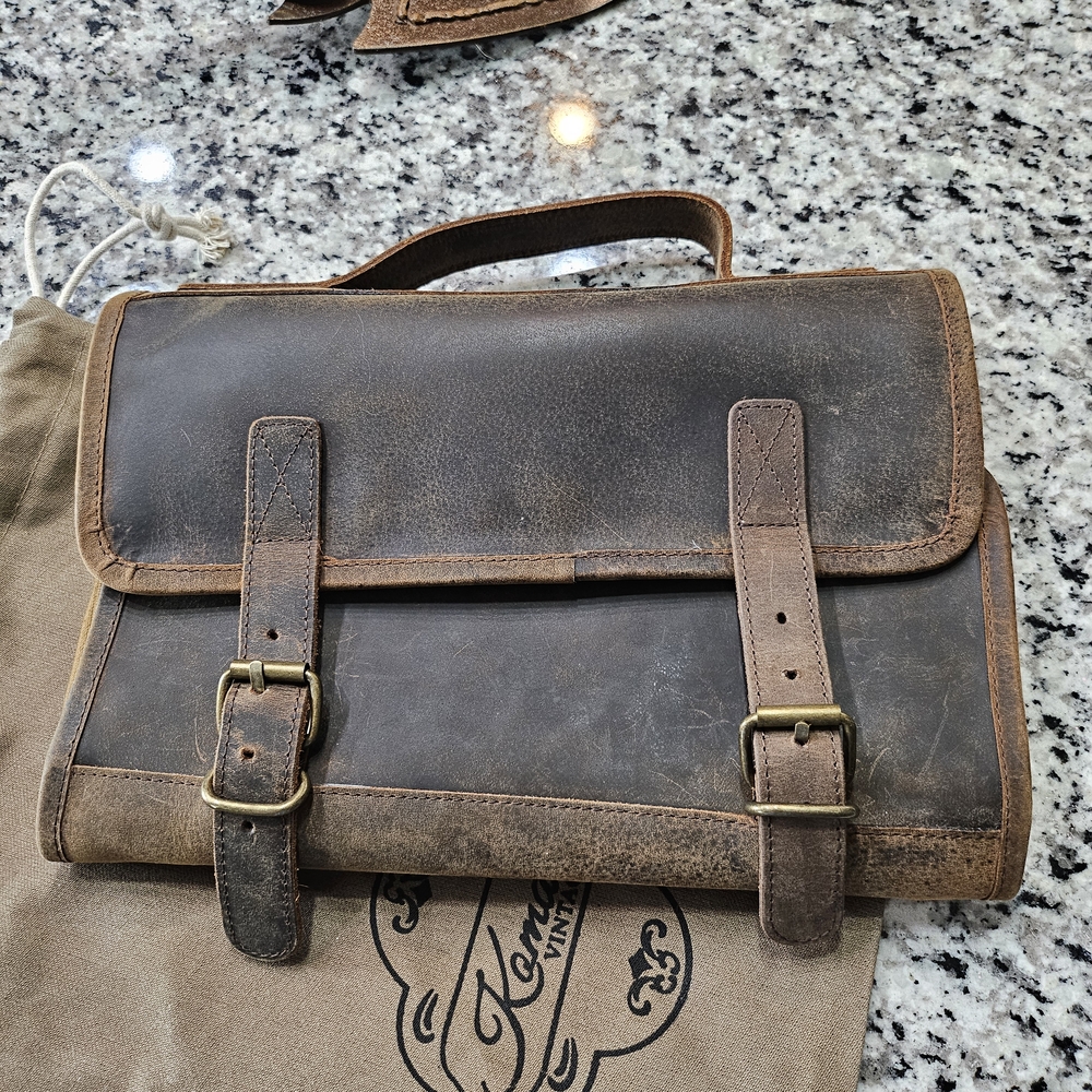 Vintage Leather Toiletry Bag - Brown